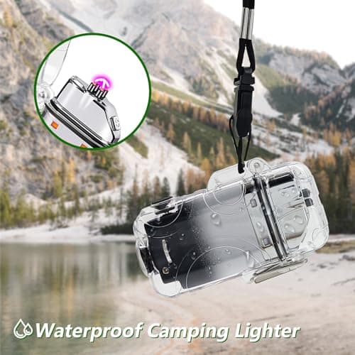 SKRFIRE Electric Lighter Transparent Waterproof Lighter Dual Arc Lighter with LED Flashlight,Windproof Lighter Rechargeable USB Lighter Flameless Plasma Lighter for Camping Hiking(ClearSilverBlack) - Thumbnail 2