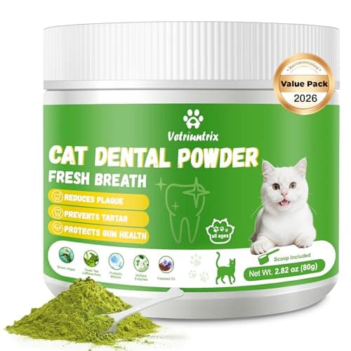 Vetriuntrix Cat Dental Care Powder, Cat Teeth Cleaning with Natural Ingredients and Probiotics, Dental Powder for Cats Breath Fresh Tartar Remover Plaque Off, 80g