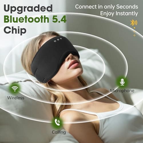 Sleep Headphones with Bluetooth 5.4 Sleep Mask, Bamboo Cotton Music Wireless Bluetooth Eye Mask for Sleeping, Earphones HD Speaker Microphone for Travel, Gifts for Men Women, Green - Thumbnail 5