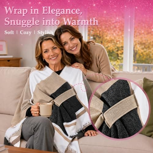 Bearhug Luxury Gift Box for Women - Elegant Wrap Poncho Shawl & Versatile Tote Bag Set - 12Psc Premium Birthday Gifts for Mom, Thinking of You, Anniversary, Get Well Soon Unique Gift Basket - Thumbnail 2