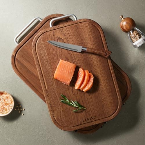 Leking Premium Solid Ebony Wood Cutting Board for Kitchen - 16"x11"x1" Double Sided Butcher Block, Thick Chopping Board with Juice Groove & Non-Slip Feet, Food Grade Serving Board for Meat & Vegetable - Thumbnail 6