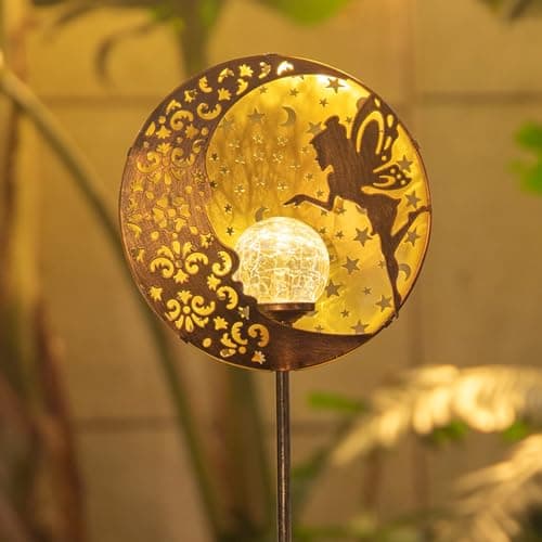 Tryme Solar Fairy Garden Lights - Moon Star Glass Globe Pathway Stake, Waterproof Outdoor Decorative Lights for Patio, Yard, Lawn - Image 1