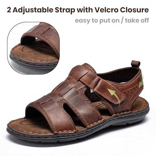 ArcBrothers Men's Premium Leather Sandals - Classic Roman Style Open Toe Sandals - Cushioned Heel, Non-Slip & Sturdy Support - Thumbnail 3
