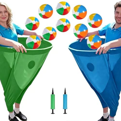 Zrgzob 14 Pcs Granny Pants Yard Game Set, Oversized Blue & Green Pants with 10 Bouncy Balls & 2 Pumps, Outdoor Tossing Games for Adults Family Birthday Backyard Party Team-Building Gatherings