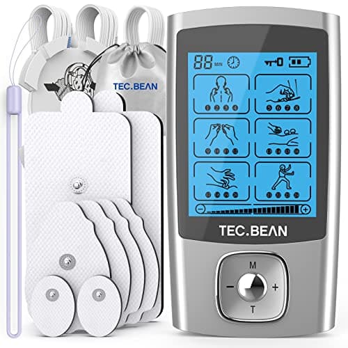 TEC.BEAN 24 Modes Tens Unit Muscle Stimulator, Rechargeable Tens Machine with 8 Electrode Pads (American Gel), Electric Pulse Massager for Pain Relief Therapy(Silver) - Image 1