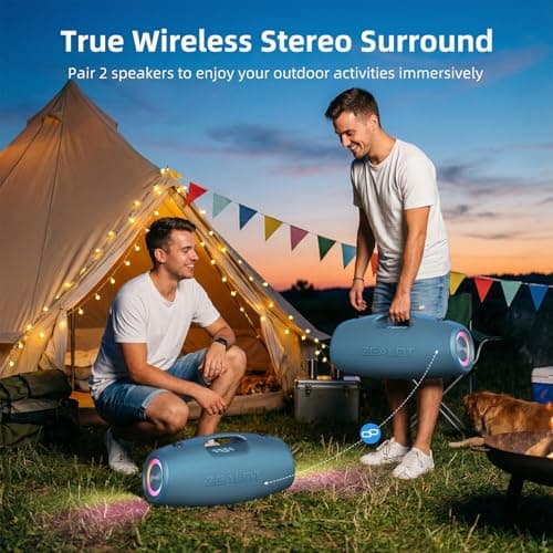 ZEALOT Portable Speakers Bluetooth Wireless, 120W Loud Waterproof Outdoor Speaker with Bass, Subwoofer, 40H Playtime, IP67, EQ, BT 5.3, LED Lights, for Camping Beach Party (Blue) - Thumbnail 3