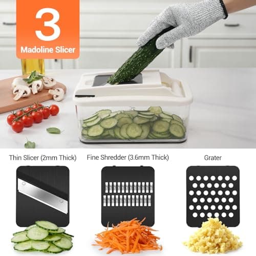 Sopito Vegetable Chopper Mandoline Slicer - Multifunctional Veggie Food Chopper With 6 Blades & Container, Heavy-Duty Vegetable Slicer and Cutter for Onion, Salad, and Food Preparation - Thumbnail 5