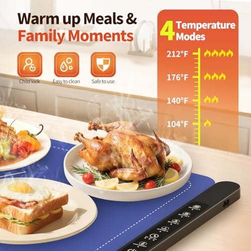Warming Mat for Food, Silicone Electric Warming Tray with 4 Adjustable Temps & Timer, Food Warming Mat for Countertop, Foldable Portable Food Warmer Mat for Buffets, Parties, Kitchen, Family - Thumbnail 3