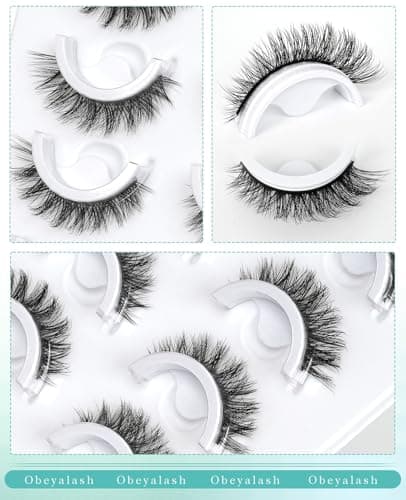 Obeyalash Self Adhesive Eyelashes Natural Look,Waterproof Preglued Lashes,Easy Strip Lashes for Beginners,No Glue Lashes Reusable Stick on Eyelashes for Daily Work & Travel (Cat Eye 12mm M879) - Thumbnail 6