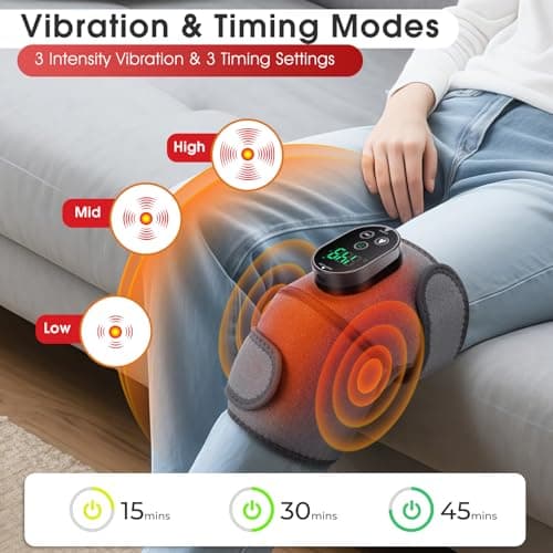 Cordless Heated Knee Massager with Vibration, FSA Eligible HSA Heated Knee Brace Wrap Heating Shoulder Brace for Knee Shoulder Elbow, Heating Pad with 6 Heating Levels, 3 Massage Modes & Timer (Grey) - Thumbnail 3