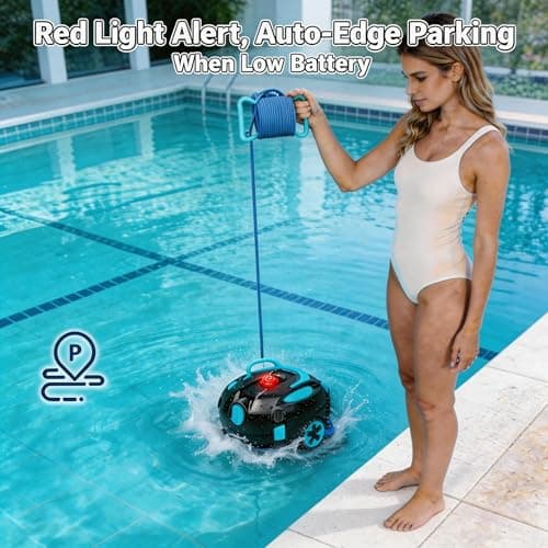 Curalk Robotic Vacuum Cleaner for Inground Pools,Cordless Robotic Pool Cleaner,Dual Motors, Battery Alert,Auto-Parking, Pool Skimmer Robot,Lightweight,Dual Suction Ports,140" Tracing Rope - Thumbnail 6