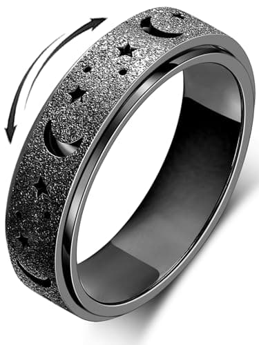 MHWTTY Anxiety Ring for Women Fidget Ring Stainless Steel Spinner Toys Fidget Band Rings Gift for Women Men Black Size 8 - Image 1