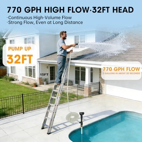Cordless Stick Water Transfer Pump: 770 GPH 32 Ft Head with 21V 2×4.0Ah Batteries Water Pump - 3-Section Removable Portable and Lightweight with 16.5Ft Hose for Garden Pond Pool Emergency Drainage - Thumbnail 2