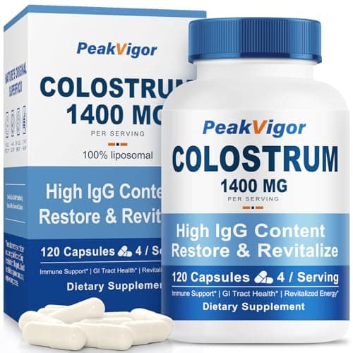 PeakVigor Organic Bovine Colostrum Capsules, 1400mg Colostrum Supplement Powder for Immune & Gut Support, Energy Support, Skin Health, Hair Growth - No Fillers, Non-GMO, 120 Capsules - Image 1