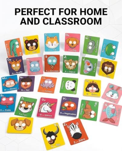 Giant Animal Alphabet Flash Cards with Handheld Animal Masks - 26 Pcs ABC Learning Cards for Toddlers 1-3 - Phonics Mnemonic Letter Recognition Toys for Preschool & Kindergarten Classroom - Thumbnail 3