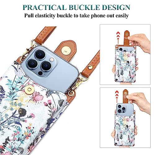 Peacocktion Small Crossbody Bags for Women RFID Cell Phone Leather Purse with Card Slot Trendy Card Holder Wallet Brown Floral - Thumbnail 4