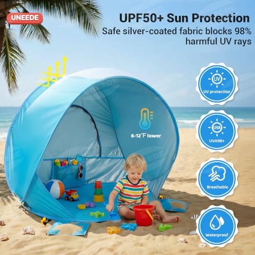 Baby Beach Tent Pop Up Baby Tent with UV Protection - Portable Infant Shade Canopy, Must-Have Beach Baby Essentials (Blue, 32.7" x 28.5" x 30.7") - Thumbnail 2