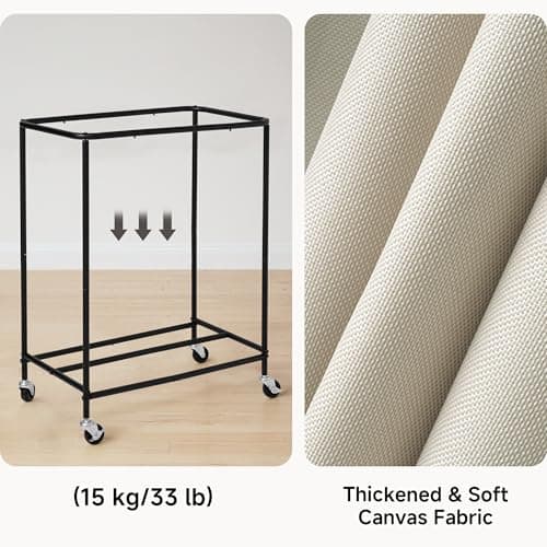 StorageWorks 2 Section Laundry Hamper, Rolling Laundry Cart with Wheels and Handles, Laundry Room Double Sorter for Organizer and Storage, 26.4 Gal(100L), Beige - Thumbnail 5