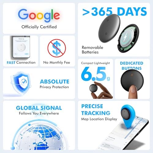 Bluetooth Tracker 4-Pack for Android & Samsung with Case, Smart Tag Item Finder for Keys Wallet Luggage, IP66 Waterproof, 365-Day Battery, Works with Google Find Hub (Black) - Thumbnail 3