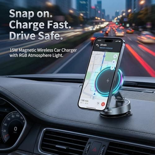 GEYUTHS Vacuum Magnetic Phone Charging Holder Mount 15W Fast Wireless Charger for Car Magsafe 360° Adjustable Phone Holder with Nano Gel Suction Cup for iPhone 12-17 Pro Max (K3) - Thumbnail 2