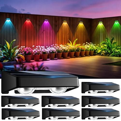 nibuuecer Solar Fence Lights 8 Pack 9 Colors & 11 Lighting Modes Solar Wall Lights Outdoor Waterproof IP65 RGB Color Changing Fence Lights Solar Powered for Garden Yard Patio Deck Step Patio Wall - Image 1