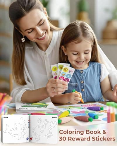 JUPITEARTH Carrot Crayons for Kids 24 Colors, Non Toxic Beeswax Toddler Crayons with 30-Page Coloring Book and 120 PDF Pages, Mess-Free Coloring for Kids Art Supplies Gift - Thumbnail 6