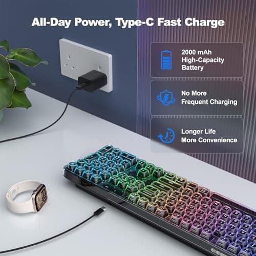MOFII Upgraded Wireless Ergonomic Keyboard, BT/2.4Ghz Tri-Mode with Natural Curve, RGB Backlit, Rechargeable Battery, Full-Size for Computer/Laptop/Mac/MacBook, Pearl Black - Thumbnail 5