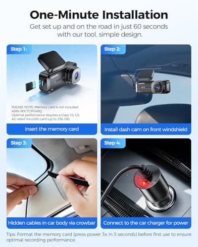 AZDOME 4K Dash Cam Front, Voice Control Dash Camera for Cars, WiFi 6 Mini Dashcam with APP Live Chat Support, Car Camera, Loop Recording, G-Sensor, 24H Parking Mode, Support 256GB Max Easy to Install - Thumbnail 6