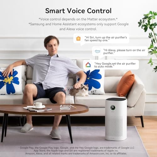 xCREAS Air Purifiers for Home with Matter – Covers 2580ft² Compatible with Google Home, Alexa & Smarthings, HEPA 13 & Washable Pre-Filter, Voice Control Home Automation - Thumbnail 3