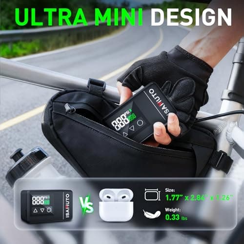 ISAMUTO Mini Electric Bike Pump, 120 PSI Portable Bike Tire Inflator with Digital Gauge & Auto Shut-Off, Rechargeable Pocket Air Pump for Presta & Schrader Valves, Road Bike, MTB, E-Bike - Thumbnail 2