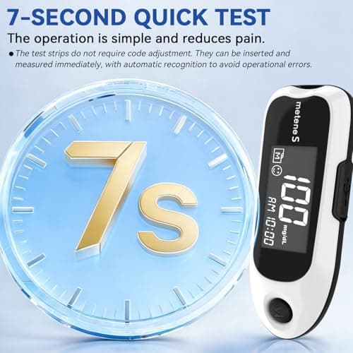 Metene S Blood Glucose Monitor Kit, Blood Sugar Testing Kit With 50 Test Strips & 50 Lancets & Control Solution, No Coding 0.7μl Blood, 7s Fast Reading, 150 Data Storage, Diabetes Testing Kit - Thumbnail 3