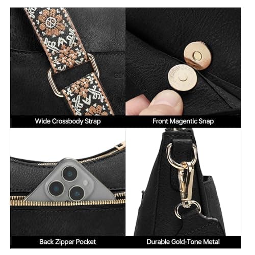 GEMIU Medium Crossbody Purse for Women Crossbody Bags Purses for Women Leather Shoulder Bags with Guitar Strap Black - Thumbnail 4