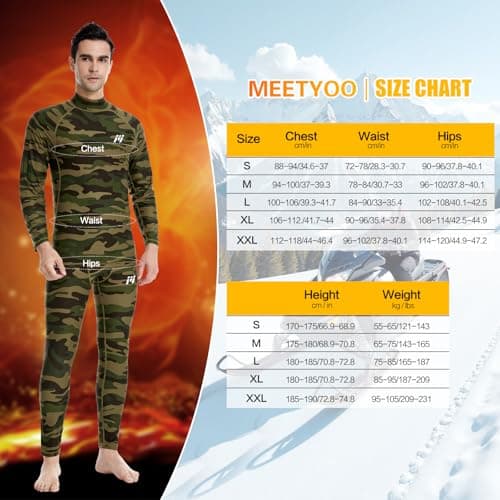 MeetHoo Men Thermal Underwear Set Long Johns with Fleece Lined Base Layer Men Cold Weather Top Bottom for Skiing Running - Thumbnail 6