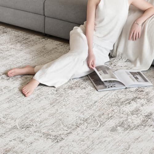2'x3' Washable Area Rug Non-Slip, Vintage Floral Medallion Distressed Entryway Kitchen Bathroom Mat, Soft Low Pile Indoor Floor Carpet for Hallway Laundry, Ivory & Weathered Taupe Vintage-Style - Thumbnail 3