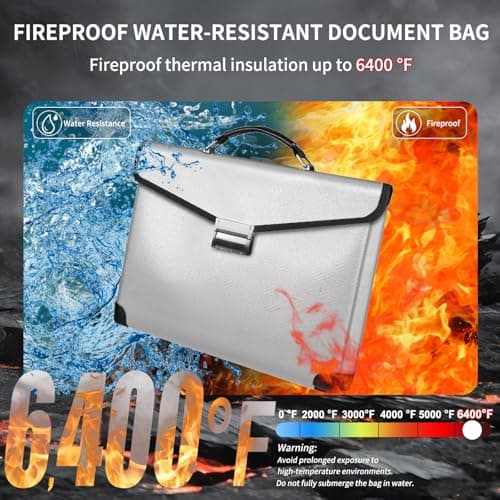 RERAMDO Fireproof Document Bag 14.5"X11"X2.5" Fireproof Money Bag for Cash With Lock and Zipper,Fire&Waterproof Storage Organizer Pouch for Valuables,Legal Document,Laptop,Passport,(Silver) - Thumbnail 2