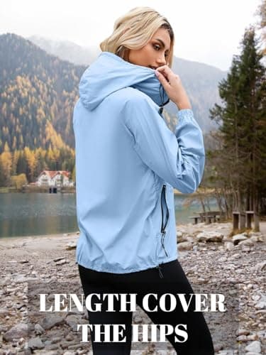 PITINAN Windbreaker Jacket Women Waterproof Jackets For Women Lightweight Packable Womens Rain Jacket With Hood For Golf Hiking Travel Summer Blue XL - Thumbnail 3