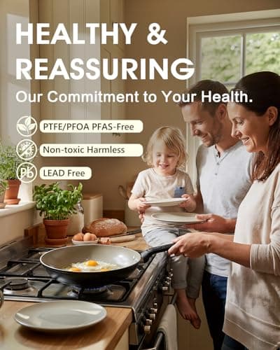 UFIRE 9.5 Inch Nonstick Frying Pan Skillet, Ceramic Frying Pan, Non Toxic Healthy Ceramic Coating, Suitable for All Stovetops, PTFE PFOA PFOS Free, Black - Thumbnail 5