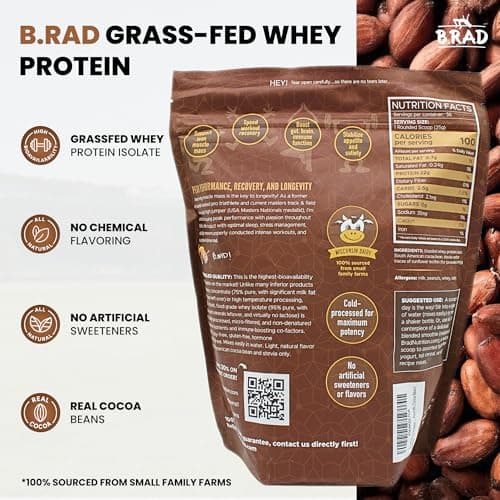 B.rad Grass Fed Whey Protein Isolate | Ultra-Pure, All-Natural, Clean Ingredients | 2 Pounds | 100% USA Sourced | Cocoa Bean (Chocolate) - Thumbnail 2