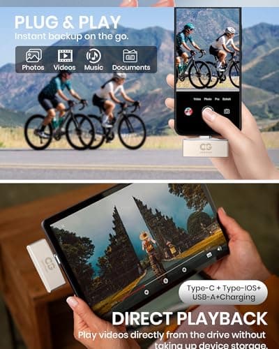 Photo Stick 128GB, USB 3.0 Flash Drive, Type-C Dual Connector with Charging Port, Charge While Backing Up, External Storage Compatible with iPhone, iPad, Android, PC - Thumbnail 6