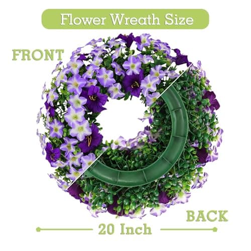 U'Artlines 20 Inch Boxwood Door Wreaths with Purple Morning Glory Flowers - Thumbnail 3
