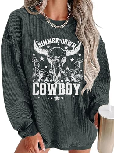 UNIQUEONE Boho Cow Skull Sweatshirt Women:Vintage Western Rodeo Graphic Tee Country Concert Outfits Pullover Tops - Image 1