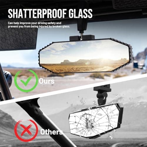 RKV86 UTV Rear View Mirror, Adjustable SXS Center Rearview Mirror, Universal Fit for 1.6"-2" Roll Bar Cage, Compatible with Polaris RZR, Pioneer, Talon, Can Am X3, Kawasaki, CFMOTO (Red) - Thumbnail 5