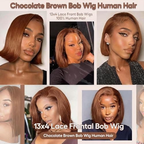Ilyrion Bob Wig Human Hair 13X4 Lace Front Wigs Human Hair Pre Pluck Straight Short Bob Wigs Chocolate Brown Bob Wig Human Hair Bleached Knot for Black Women 10INCH - Thumbnail 6