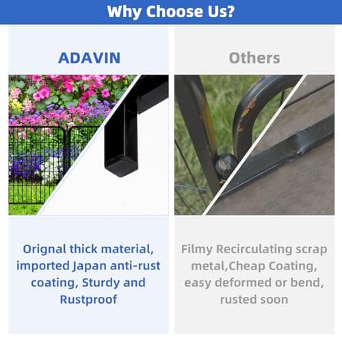 ADAVIN Tall Garden Fence, 48 in(H) 10 Panels Heavy Duty Iron Metal Animal Barrier Fence, Indoor or Outdoor Dog Playpen, Temporary Fence, No Dig Garden Border Fencing for Yard, Total 22.1 FT(L),Black - Thumbnail 5