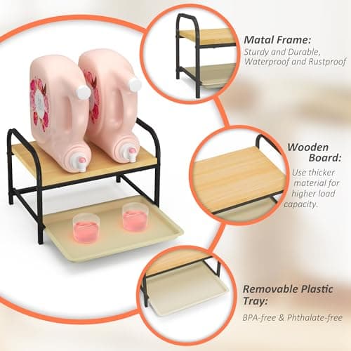 2-in-1 Laundry Detergent Holder & Organizer with Drip Tray, 2-Tier Metal Shelf for Countertop - Soap Dispenser & Storage Stand for Laundry Room, Kitchen, Bathroom, Black - Thumbnail 4