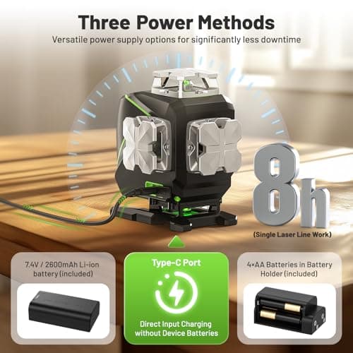 Huepar Laser Level 360 Self Leveling, S04CG 4x360° Green 4D Cross Line Laser with LCD Screen, Bluetooth Outdoor Pulse Mode, Remote Control, Rechargeable 16 Lines Laser Tool for Construction/Tile/Floor - Thumbnail 6
