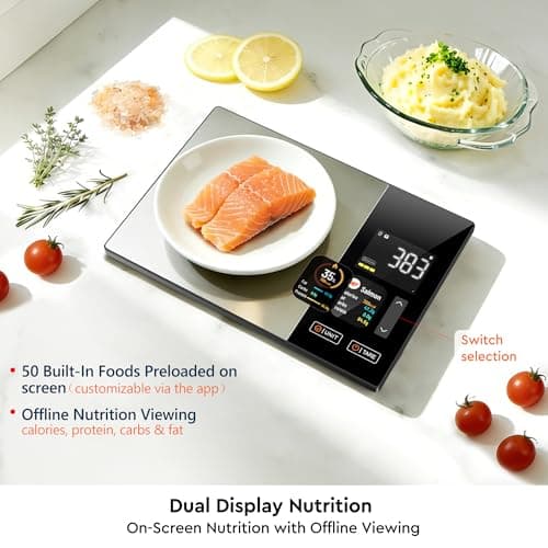 Smart Food Scales Calorie Counting Nutrition Food Scale with Free App & Bluetooth,Tracks 23 Nutrients,Dual Display with Nutrition Info,Offline Mode–for Calorie Control,Weight Loss &Fitness - Thumbnail 2