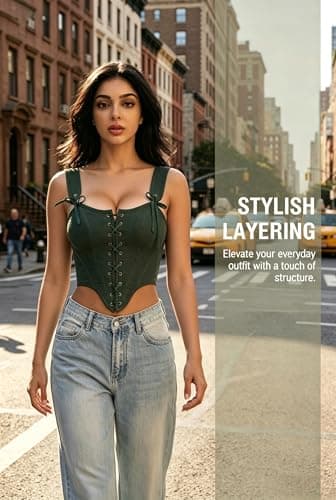 Grodress Renaissance Corset Vest Tops for Women Linen Overbust Bustier Bodice Sleeveless Drawstring Crop Lace Up - Thumbnail 4
