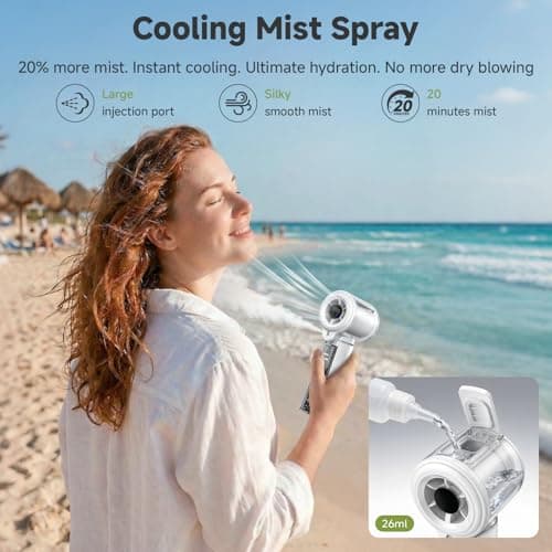 COKUNST Handheld Fan with Mist Spray & 1-100 Speed, Toggle Button & LED Digital Display, 3000mAh USB Rechargeable, 16000 RPM Turbo Mini Fan for Travel Outdoor Camping Makeup Home Office – White - Thumbnail 3
