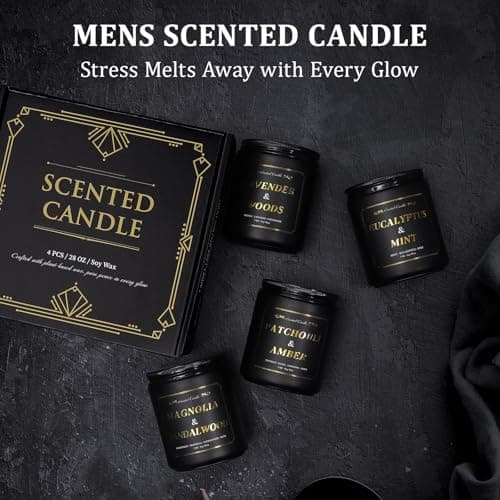 Aeraroma Scented Candles for Men Gift Set, 4 Pack Soy Wax Aromatherapy Candle for Home Scented, Lavender/Patchouli/Sandalwood/Eucalyptus, Stress Relief Relaxing Gift for Dad Husband Boyfriend Man - Thumbnail 5